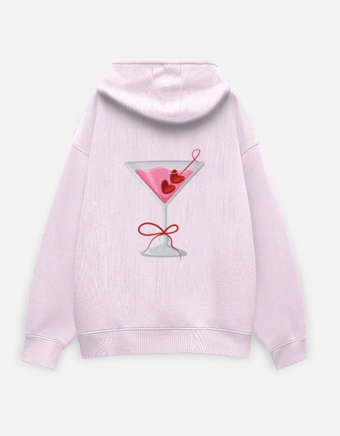 Unisex oversized hoodie with pink cocktail embroidery – cozy streetwear with dropped shoulders