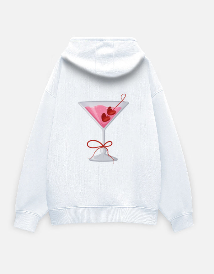 Unisex oversized hoodie with pink cocktail embroidery – cozy streetwear with dropped shoulders
